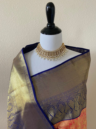 Kanchipuram/Kanchivaram handloom double shade | gold and pink | pure tissue silk saree | Silk Mark | Ships from California